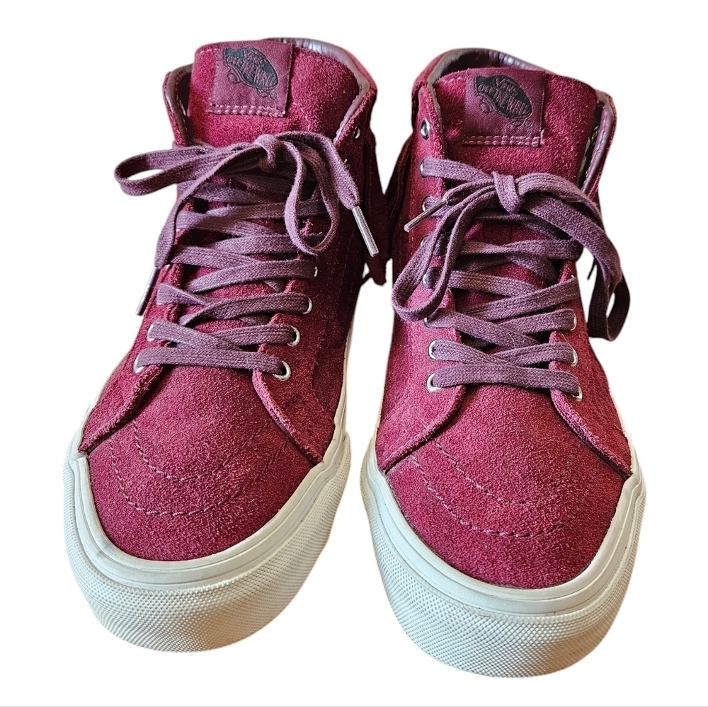 Vans Sk8 HI Mock Suede Womens High Tops Boho Fringe Sneakers Red Berry Size US 8 - Picture 7 of 15